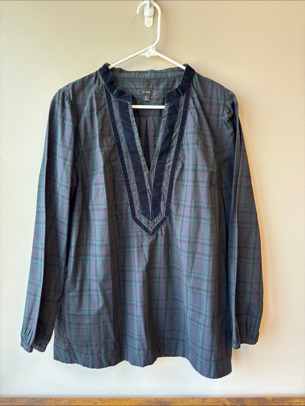 J. Crew Navy & Green Plaid V-Notch Tunic